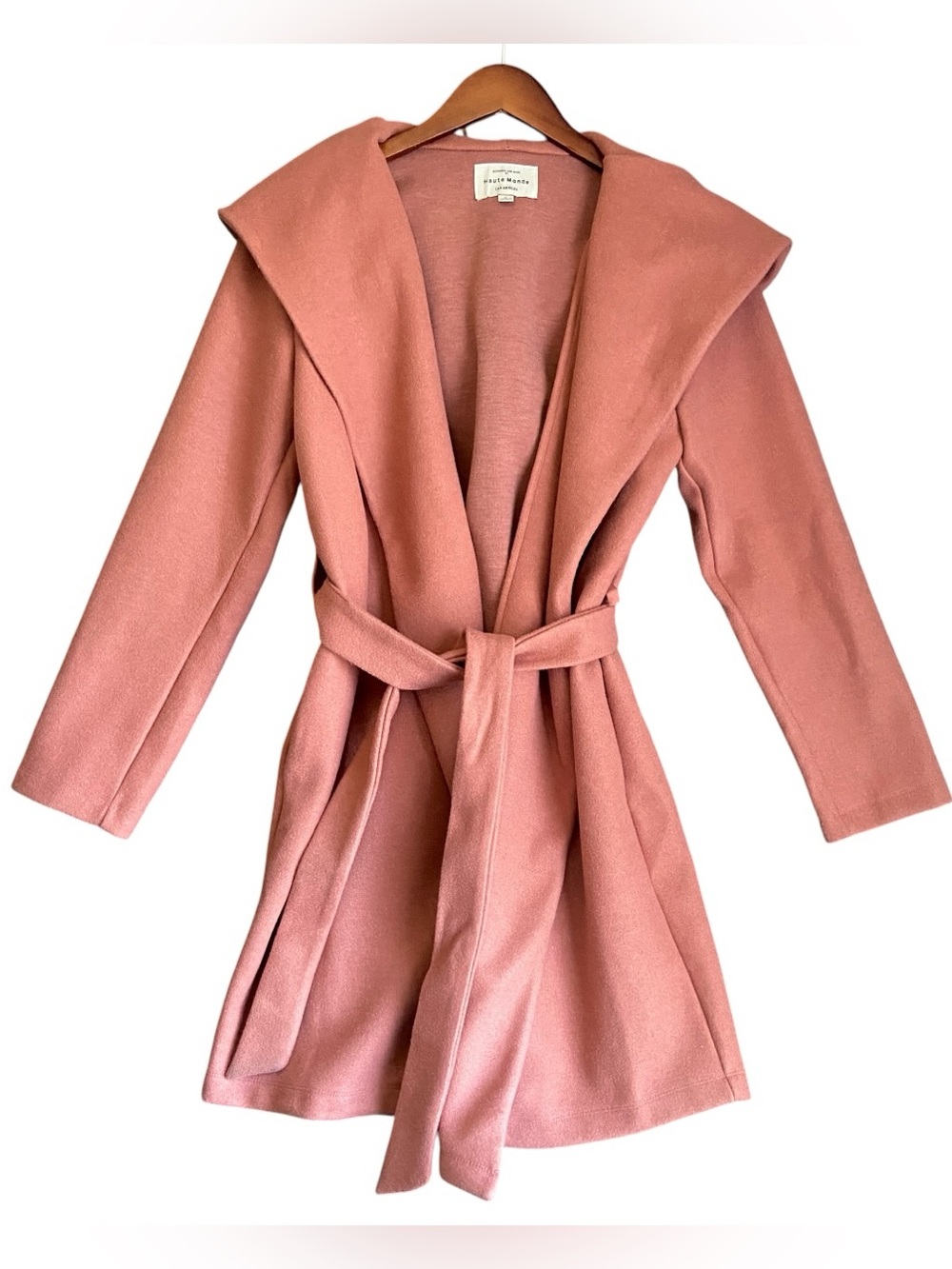 Haute Monde | Dusty Rose Hooded Long Coat | Size L/G